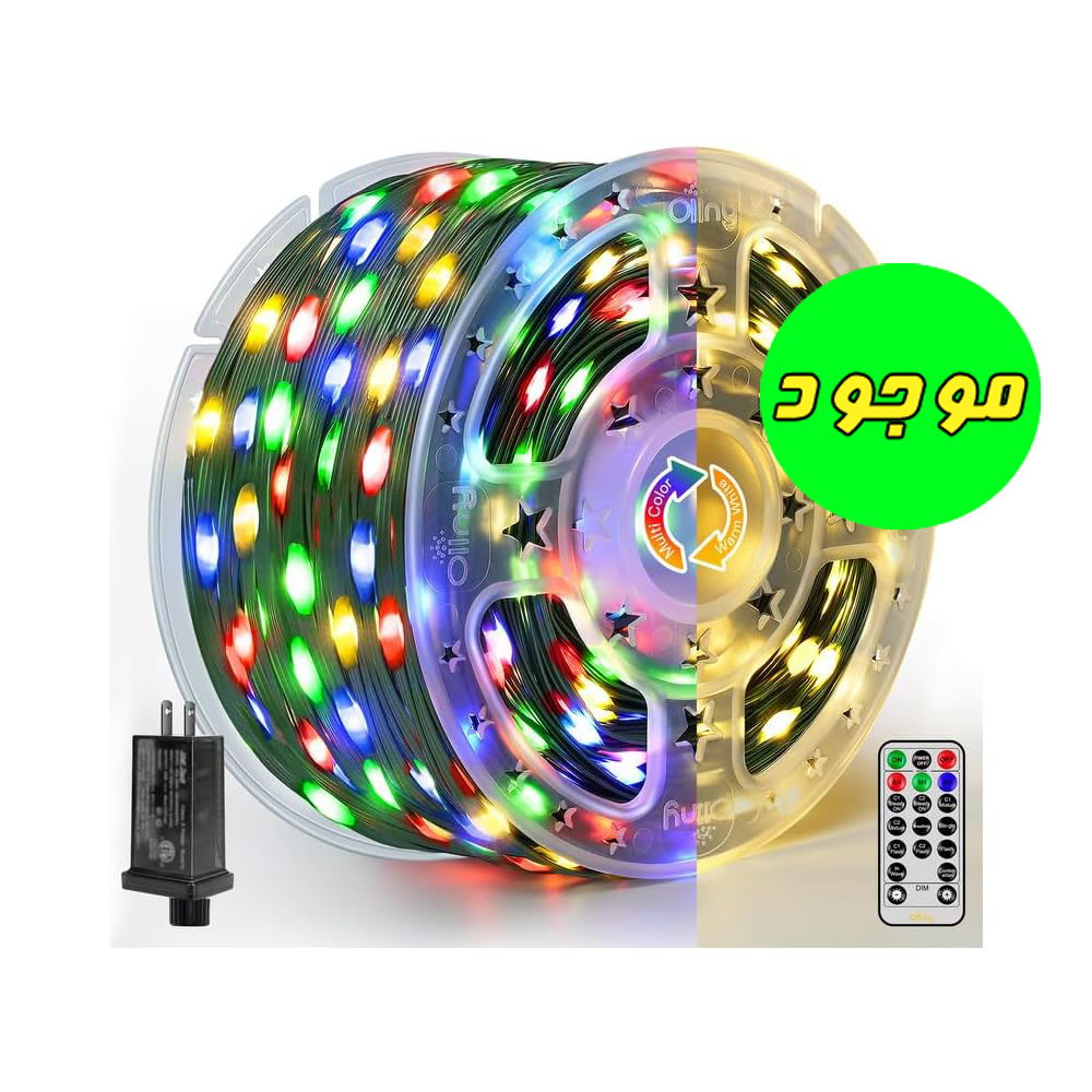 ریسه چراغ های رشته ای کریسمس در فضای باز ضد آب 800 ال ای دی 100متر طول – 11 حالت تایمر از راه دور ضد آب IP67 تمام رنگی و سفید گرم ollny
