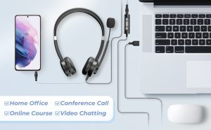 هدست USB با میکروفون مدل AIKELA، دارای حذف نویز میکروفون | قابل تنظیم